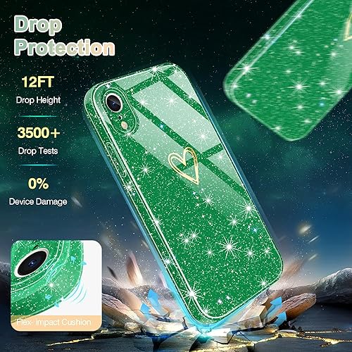 Miniatura 2 de Funda para iPhone XR, purpurina transparente con 1 protector de pantalla de vidrio templado Funda protectora de silicona suave a prueba de golpes