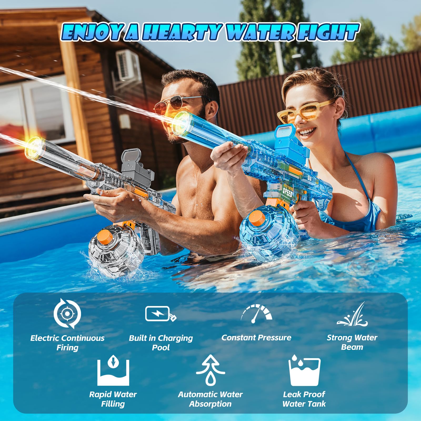 Pistola ad Acqua Elettrica, Pistole Giocattolo ad Acqua 32FT Super potente, Alta Capacità Fucile ad Acqua Elettrico Elettriche Giocattolo per Bambini e Adulti Giardino Piscina Spiaggia(UMP45 Blu)