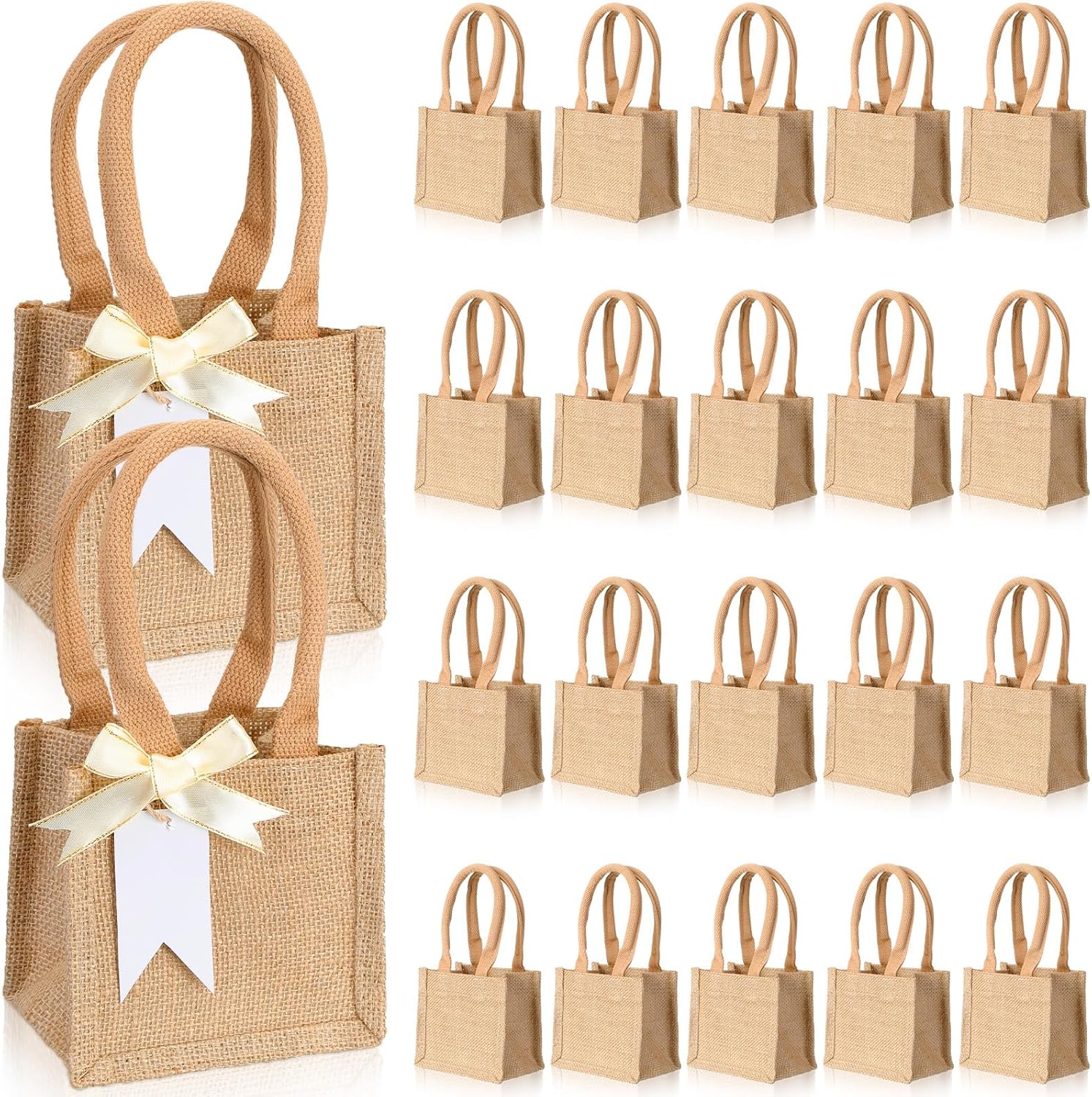 Silkfly 20 Pcs Mini Burlap Jute Tote Bags with Handle Small Blank Reusable Market Grocery Bags Bridesmaids Wedding Gift