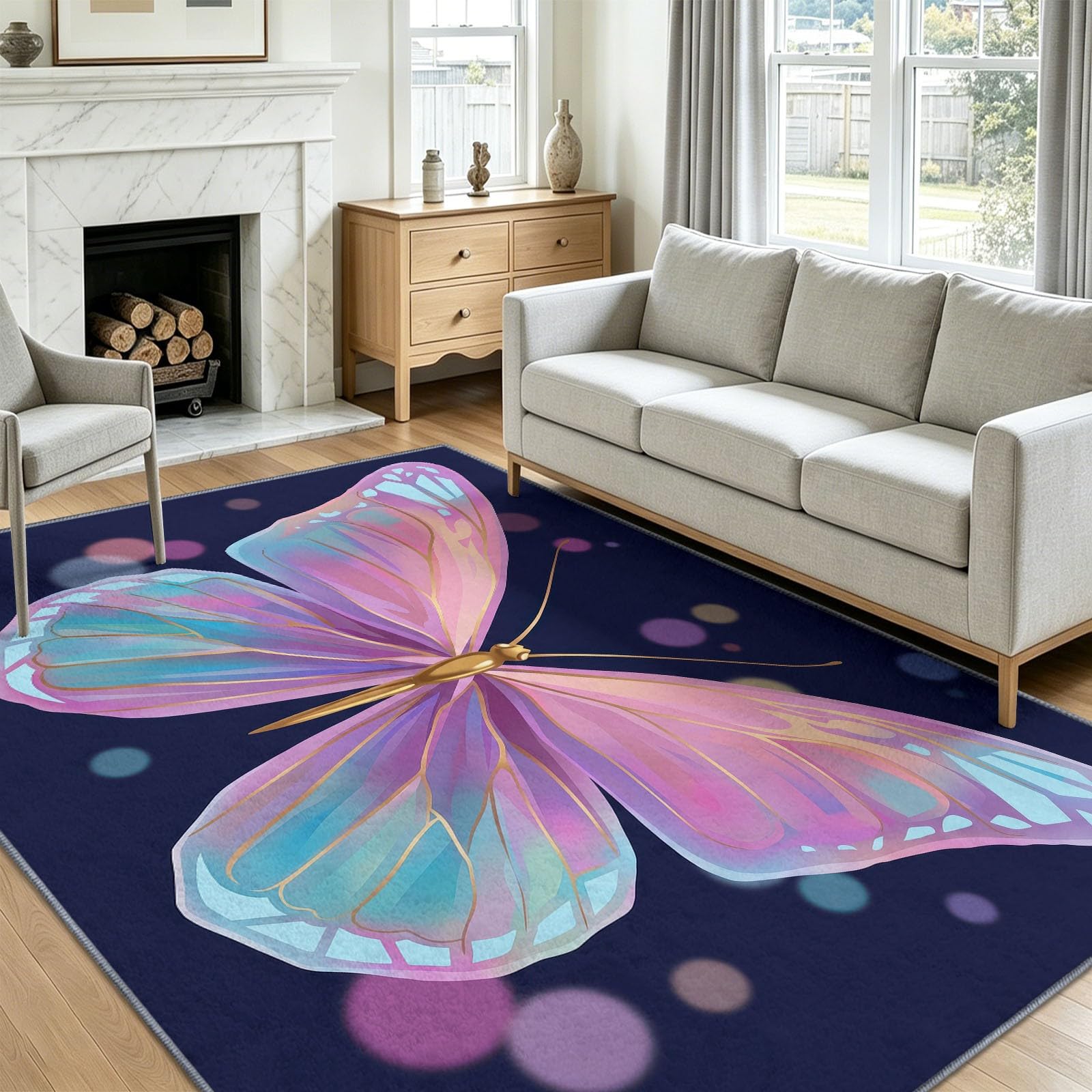 Alfombra de dormitorio azul oscuro 100x160 cm lavable