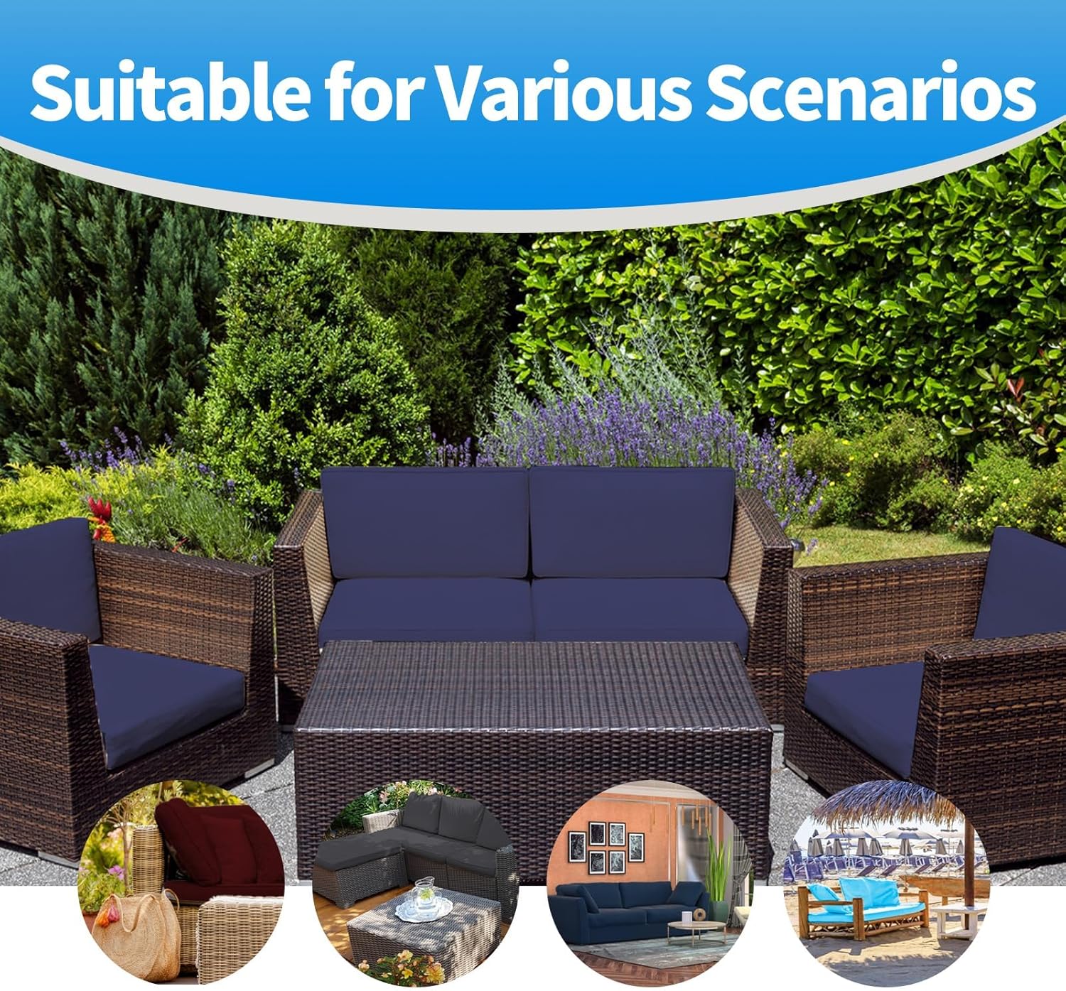 14 Pcs Outdoor Patio Furniture Cushion Covers Replacement, Waterproof Non-Slip Cushion Covers for Outdoor Furniture, 3 Sizes Patio Sofa Couch Slipcovers with Zippers, Covers Only (Sky Blue, 25.5inch)
