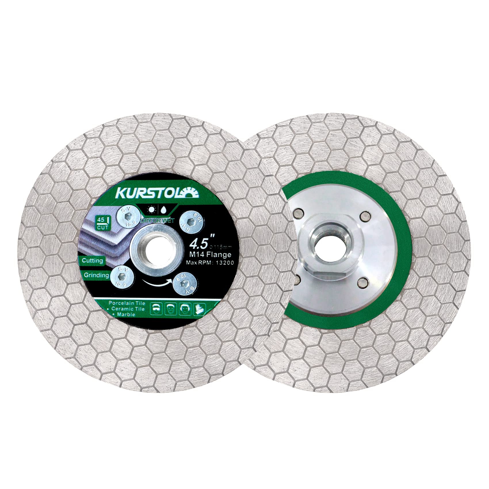 KURSTOL Tile Diamond Saw Blade - 2pcs 115mm Dual-Purpose Diamond Cutting Disc,Angel Grinder Blade Arbor M14 thread for Cutting and Grinding Ceramic Tiles,Porcelain,Granite,Marble