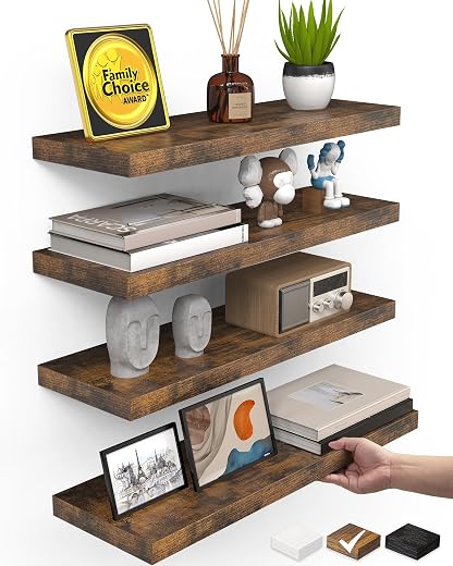 Decorative Shelf D3V2 Floating Shelves MDF 16 inches Set of 3 Rustic Brown