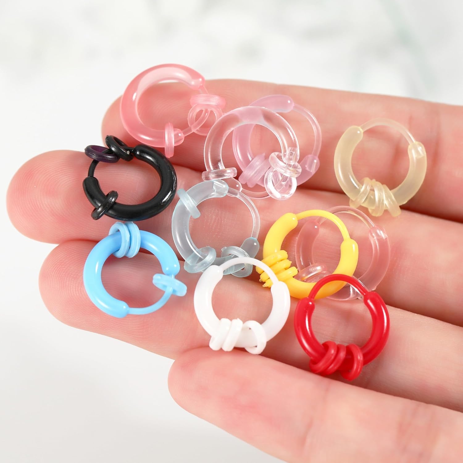 Unisex Plastic Hoop Ear Retainers & Nose Rings Set, 12 Pairs, Anti-Allergy, With Buckle