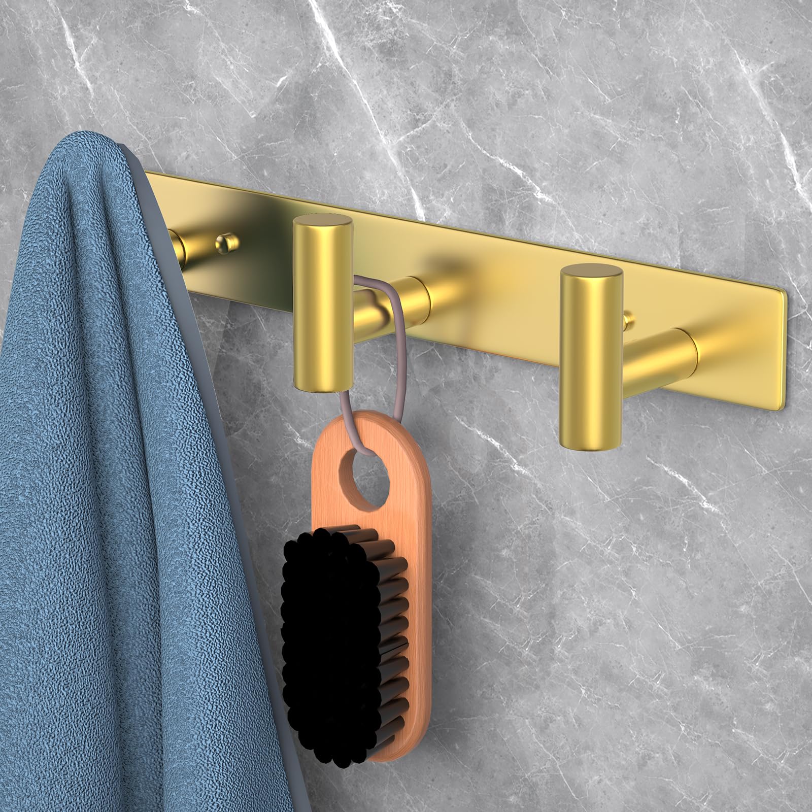 PMMASTO Gold Wall Mount Coat Rack, 3 T-Shaped Stainless Steel Hooks, 1 Pack