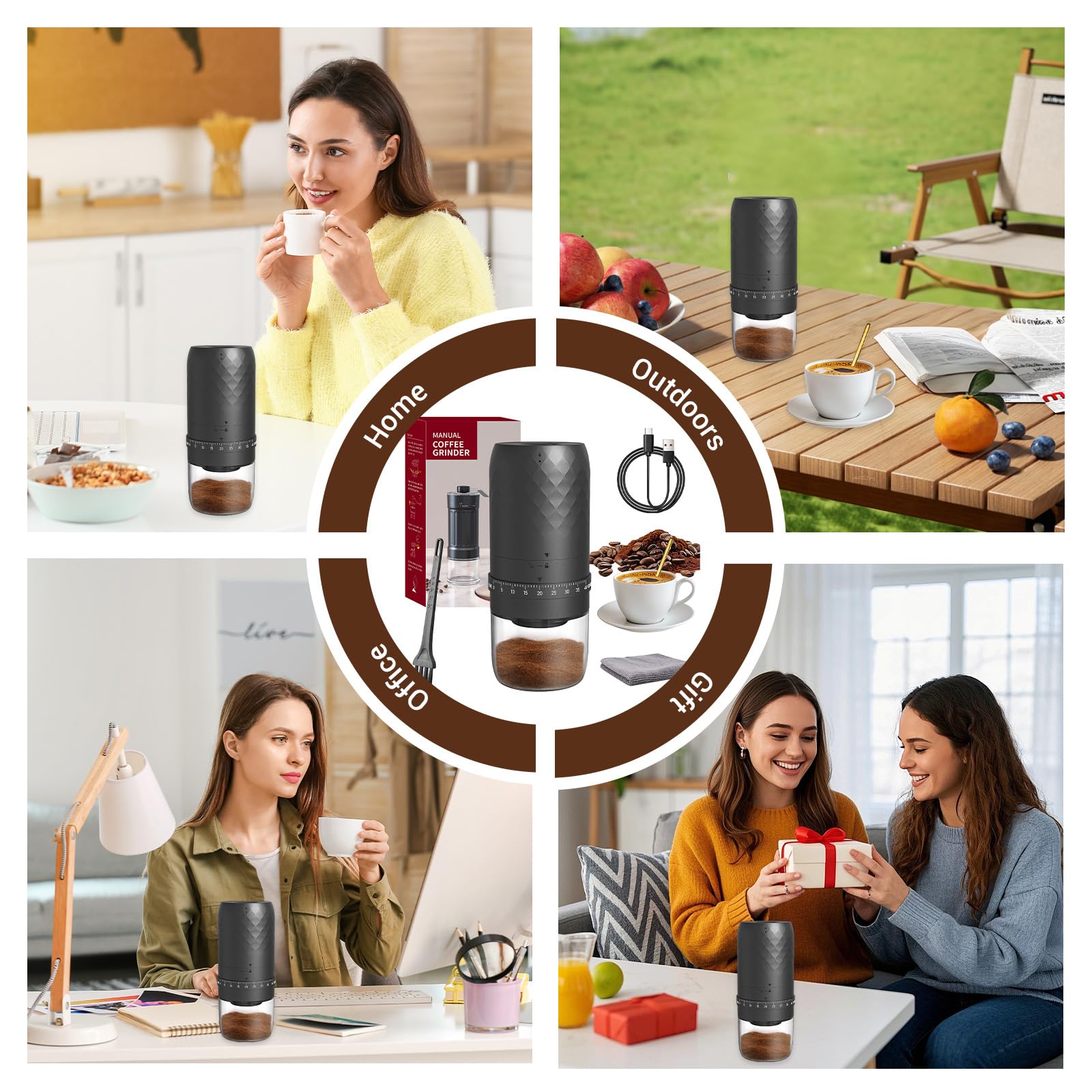 UCAMP Macina Caffè Elettrico, Portatile Coffee Grinder Ricaricabile con 40 Livelli External, Macinacaffè Elettrico per Espresso, Pour Over, French Press e Moka, Idee per Campeggio, Viaggi