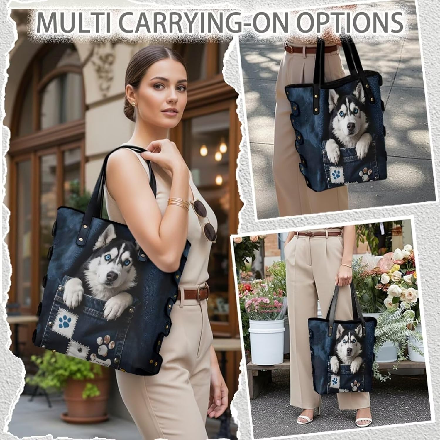 Jeans Pocket Animal DIY Bucket Bag for Women Novely Art PU Leather Shoulder Handbags Tote Bag for Shopping Travel