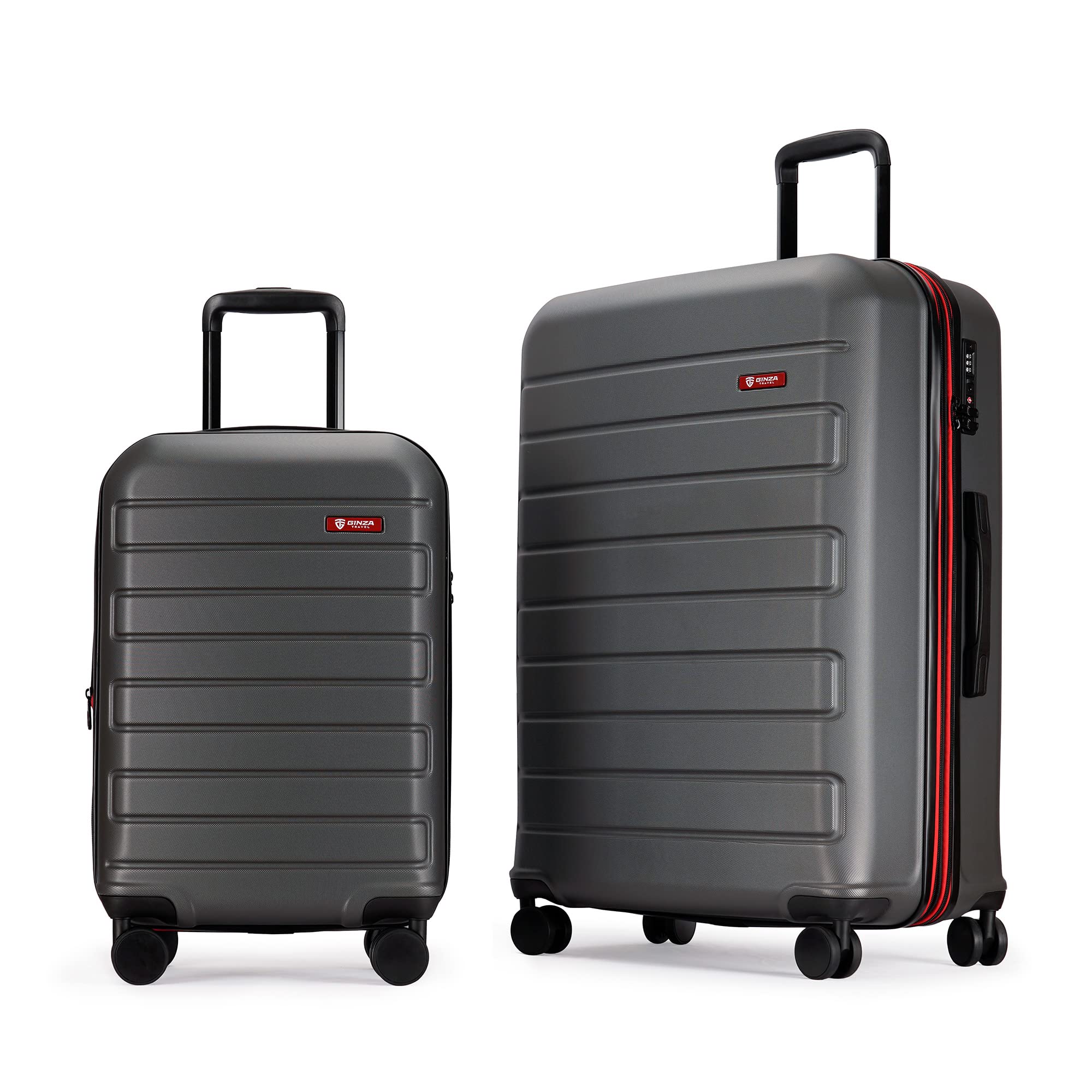 GinzaTravel 2-Piece ABS Luggage Set with TSA Locks, Expandable, and Friction-Resistant in Grey- Includes Carry-On 20" and 28" Spinner Suitcases