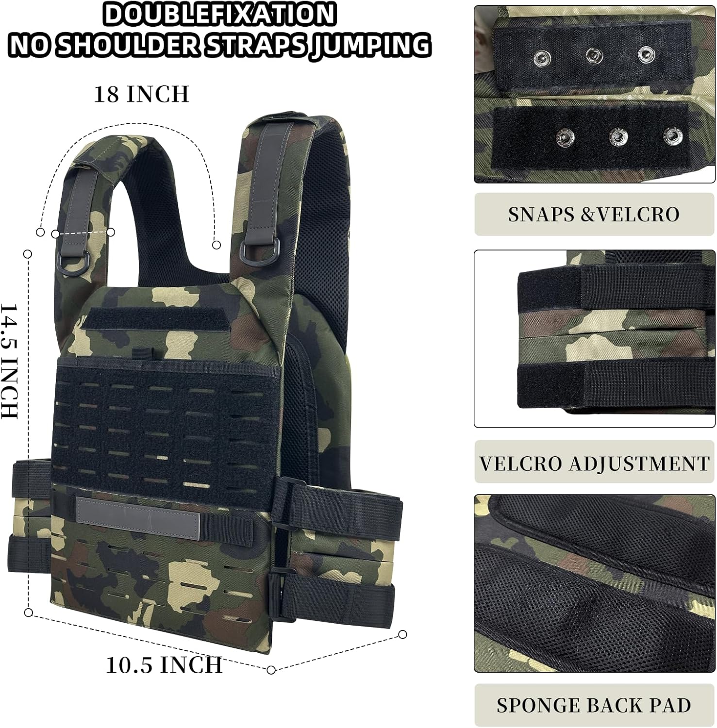 Tactical Weighted Vest, Adjustable Weights Running Vest Molle for Workouts Endurance Training Fitness Calisthenics Gym, Max 20lb/pocket (Not included plates)
