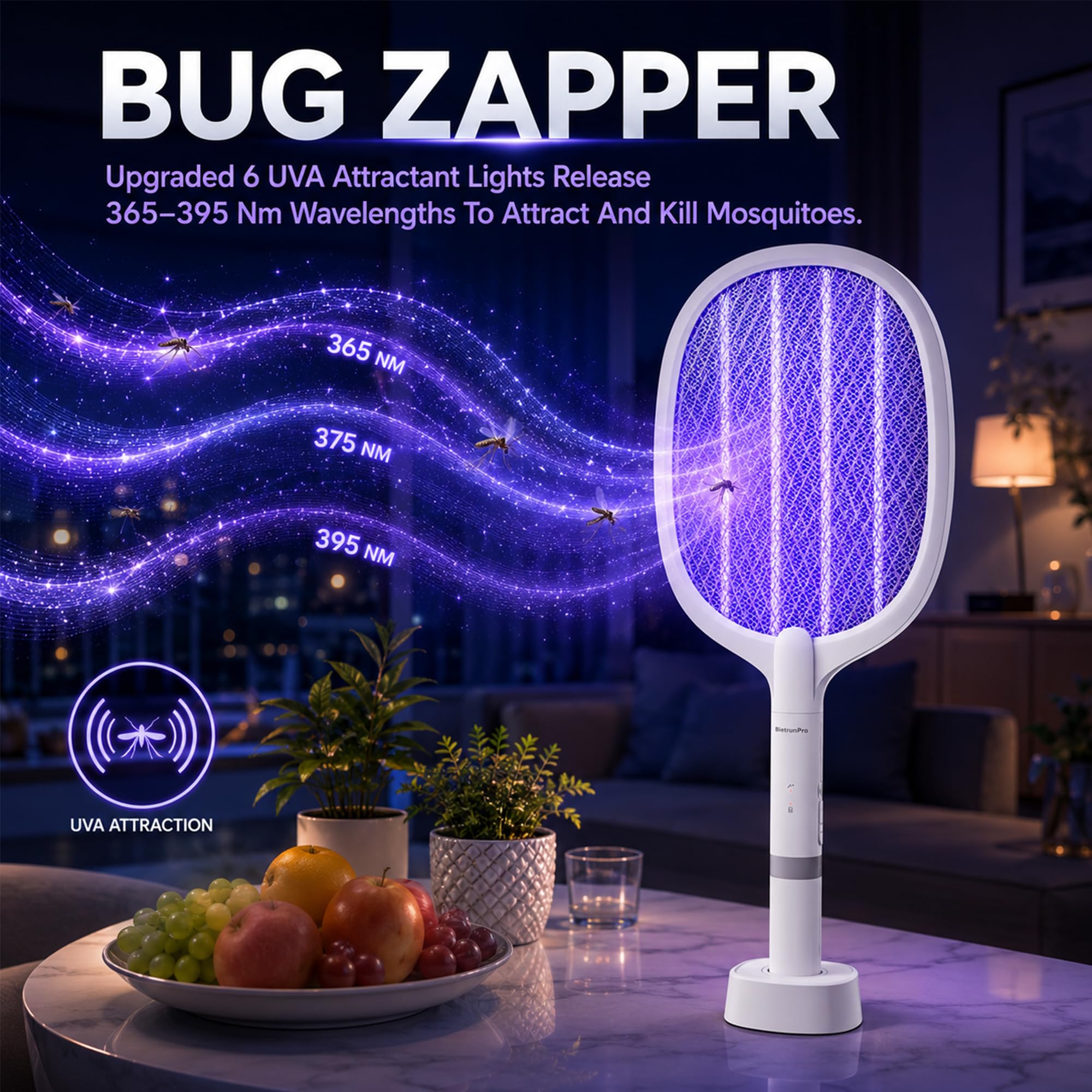 Elektrische Fliegenklatsche wiederaufladbar (2er-Pack), 2-in-1 elektrischer Insektenvernichter, Mückenfalle, Lampe und Schläger, USB-C-Ladeständer, leistungsstarkes Gitter, 3-lagiges Sicherheitsnetz