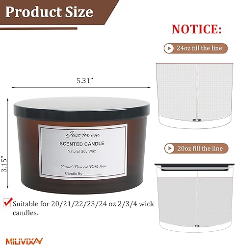Miniatura 2 de MILIVIXAY Paquete de 6 tarros de vela de 24 onzas con tapas de metal y kits de fabricación de velas, 3 tarros de velas de mecha, tarros de vela de