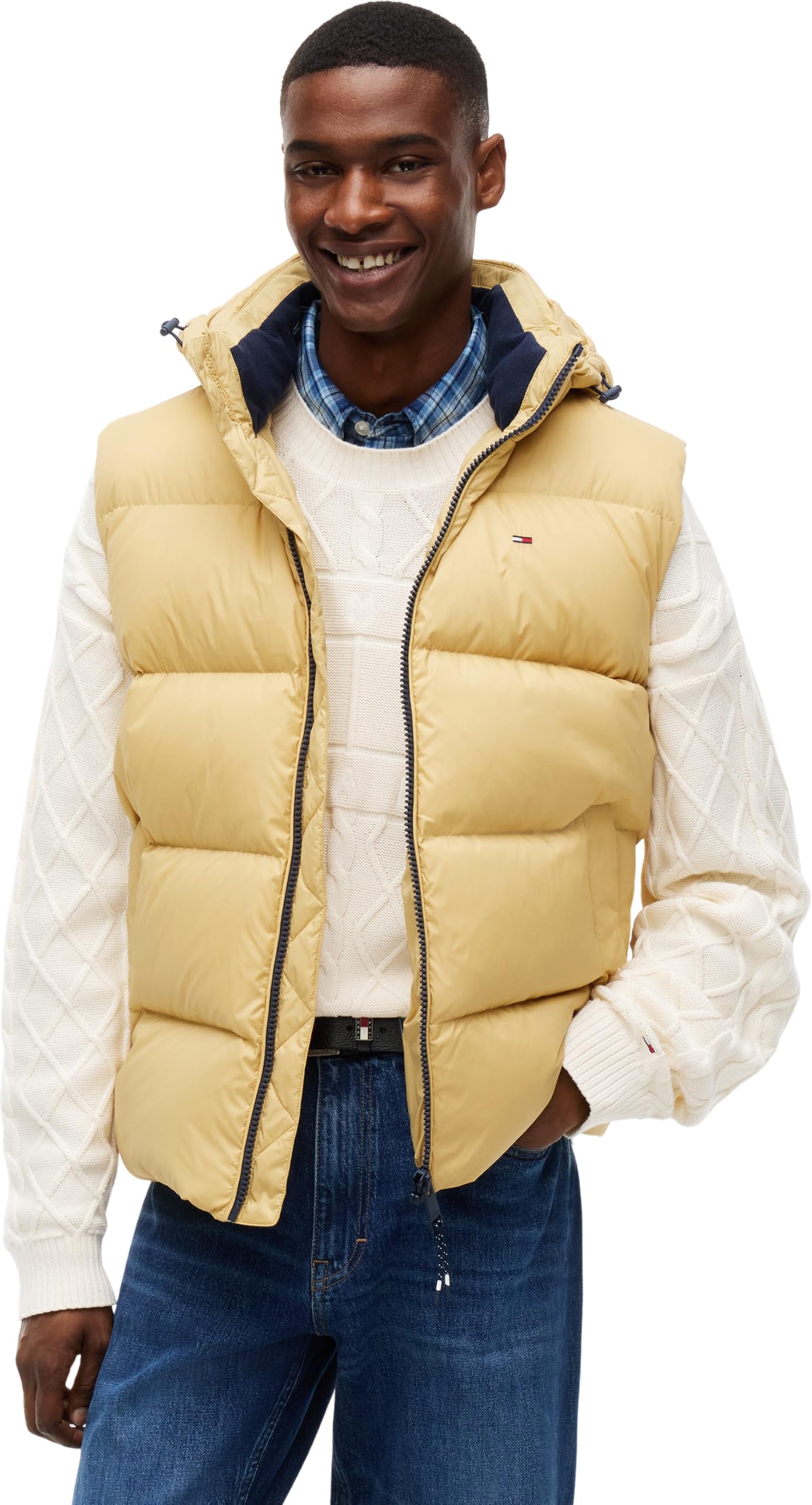 Tommy Jeans Herren Essential Daunenweste mit Kapuze, Beige (Sandy Beige), S