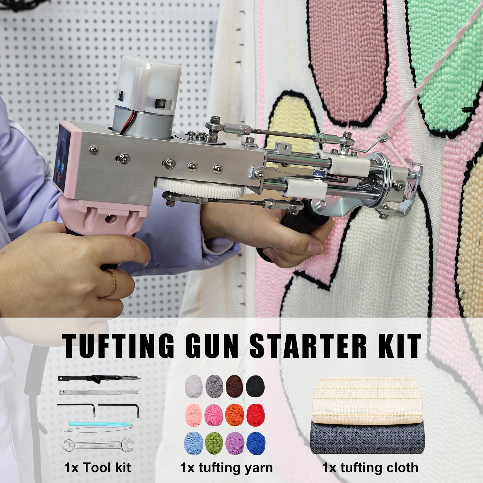 Kit de pistola de mechones con kit de recortadora de alfombras, pistola antideslizante con pantalla de velocidad digital, máquina de copetear con pelo de bucle de corte 2 en 1, fabricante de