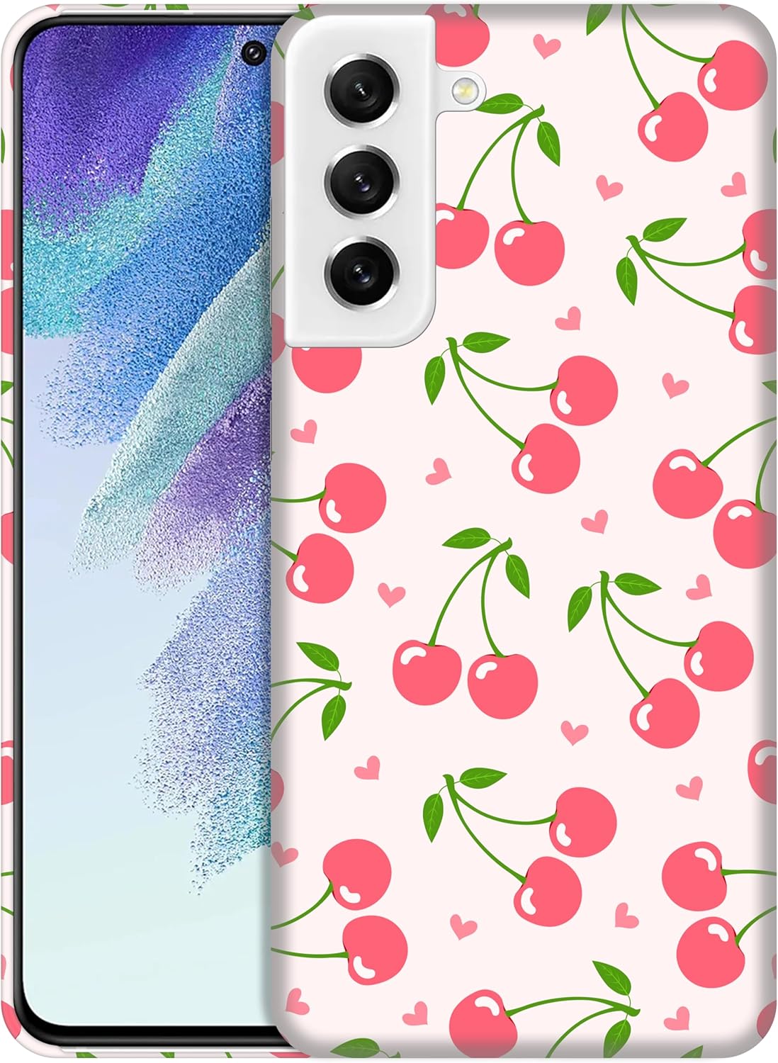 Back Case for Samsung Galaxy S21 FE 5G, Samsung S21 FE Case with Stylish Cherry Pink Pattern Design Printed Cute, Sleek Durable Hardshell Protective Case/Cover for Samsung S21 FE