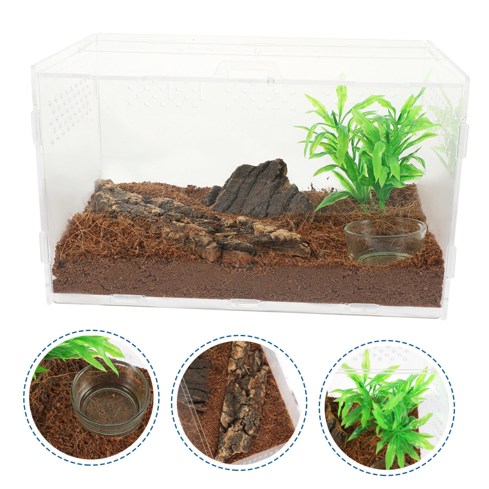 Happyyami Terrario Acrilico Trasparente per Rettili 25x15x15 Cm Ventilazione Stabile, Gabbia Habitat per Serpenti, Tarantole e Rane, Vasca Allevamento per Piccoli Animali Esotici