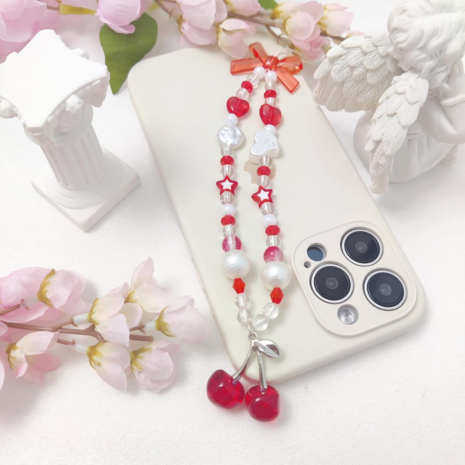 cioatu Phone Charms Cute Cherry Butterfly Cell Phone Lanyard Strap Wrist Strap for Bag Airpods Camera Pendants Decor image 3