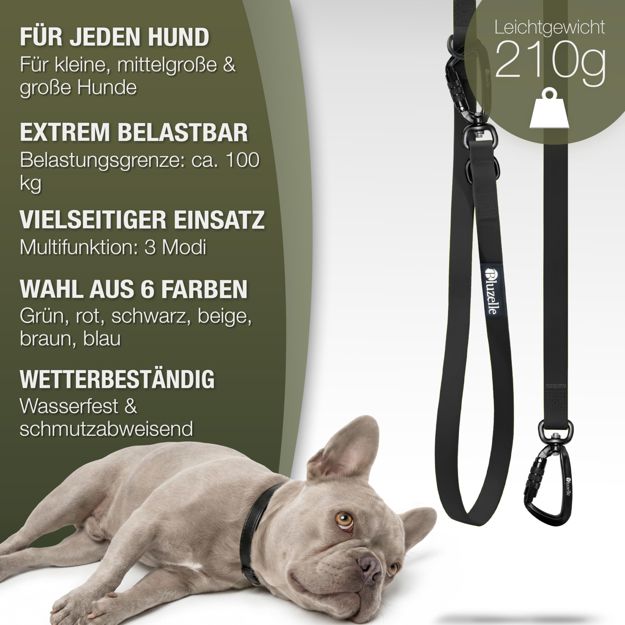 Wasserfeste Hundeleine 3m, Wetterfestes PVC & 2 Starke 360° Aluminium Sicherheitskarabiner, Verstellbare Doppelleine für 2 Hunde, Freihand-Leine zum Umhängen, Schmutzabweisend, Farbe:Schwarz