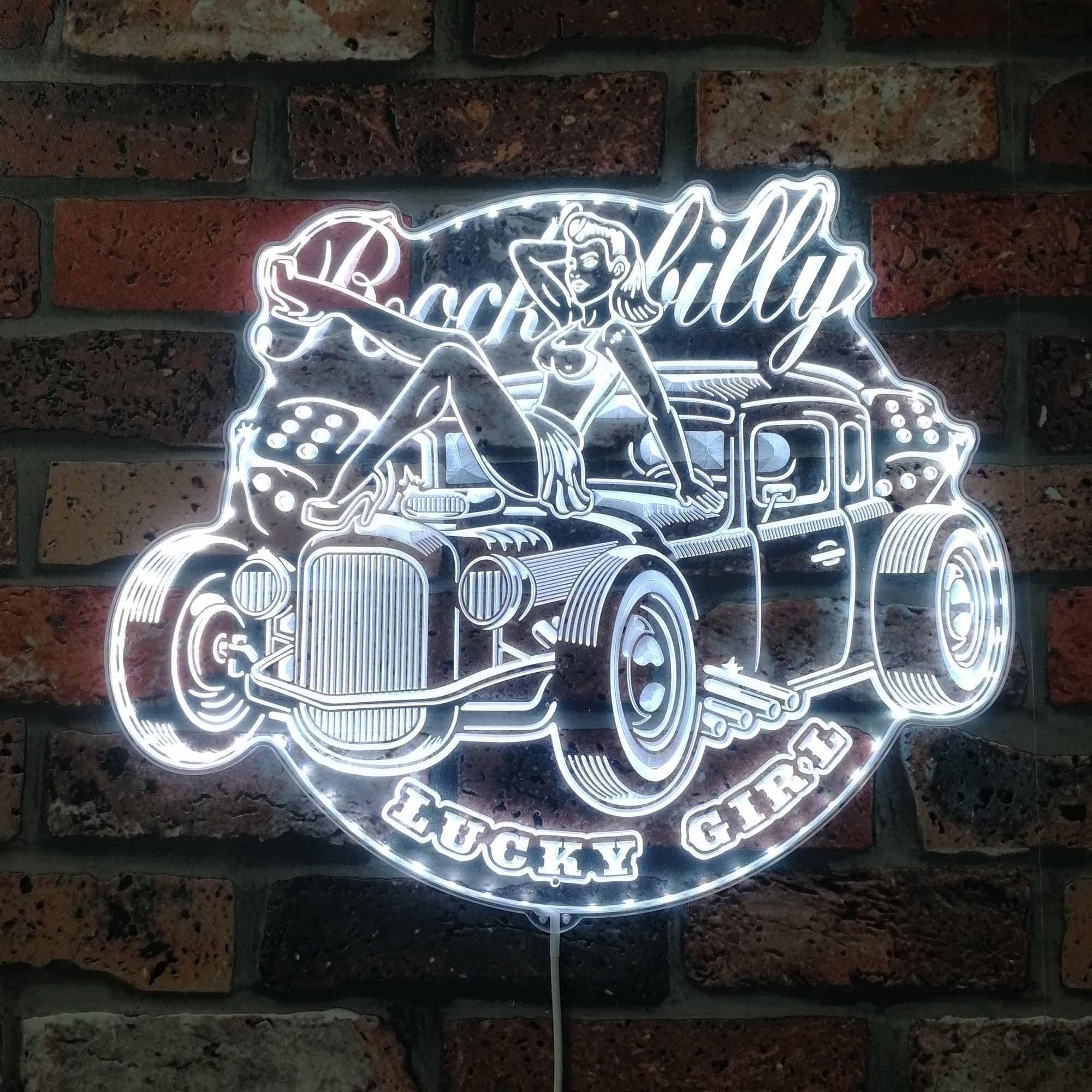 ADVPRO Rockabilly Lucky Girl Vintage Car RGB Dynamic Glam LED Sign - Cut-to-Edge Shape - Smart 3D Wall Decoration - Multicolor Dynamic Signage st06s22-fnd-i0326-c