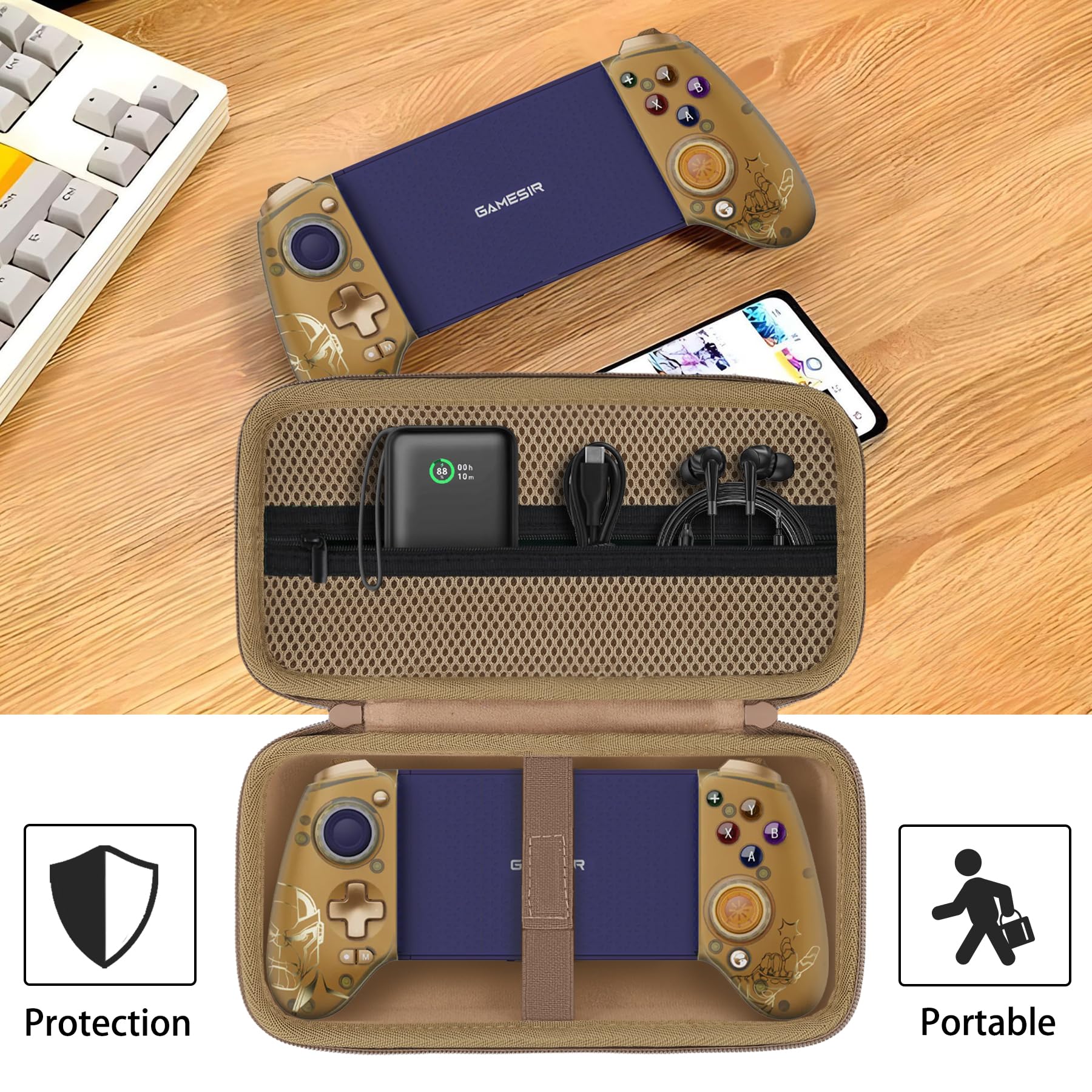 Aenllosi Étui Rigide Compatible avec GameSir G8 Plus Bluetooth Mobile Manette, Non Compris GameSir Manette, Or Sable (Étui Uniquement) [PlayStation]