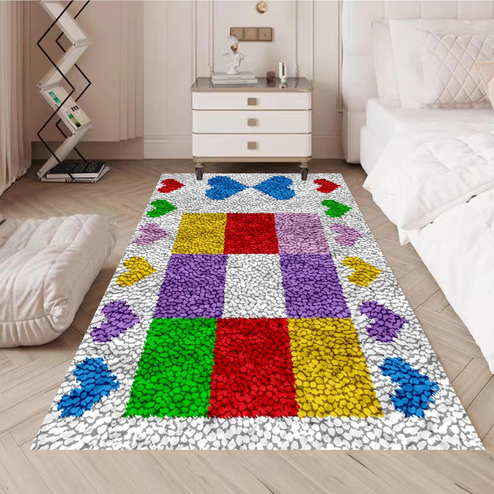 Kit per tappeto con gancio a scrocco, per adulti, fai da te, ricamo, con tela stampata, grande filato all'uncinetto, cuscino per pavimento, kit per la decorazione della casa, 69 x 102 cm