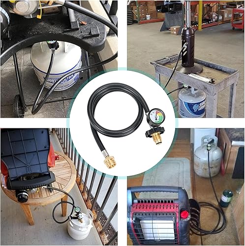 Miniatura 6 de Adaptador de manguera de propano de 8 pies de 1 libra a 20 libras con calibre, convertidor de adaptador de parrilla de tanque de propano para estufa