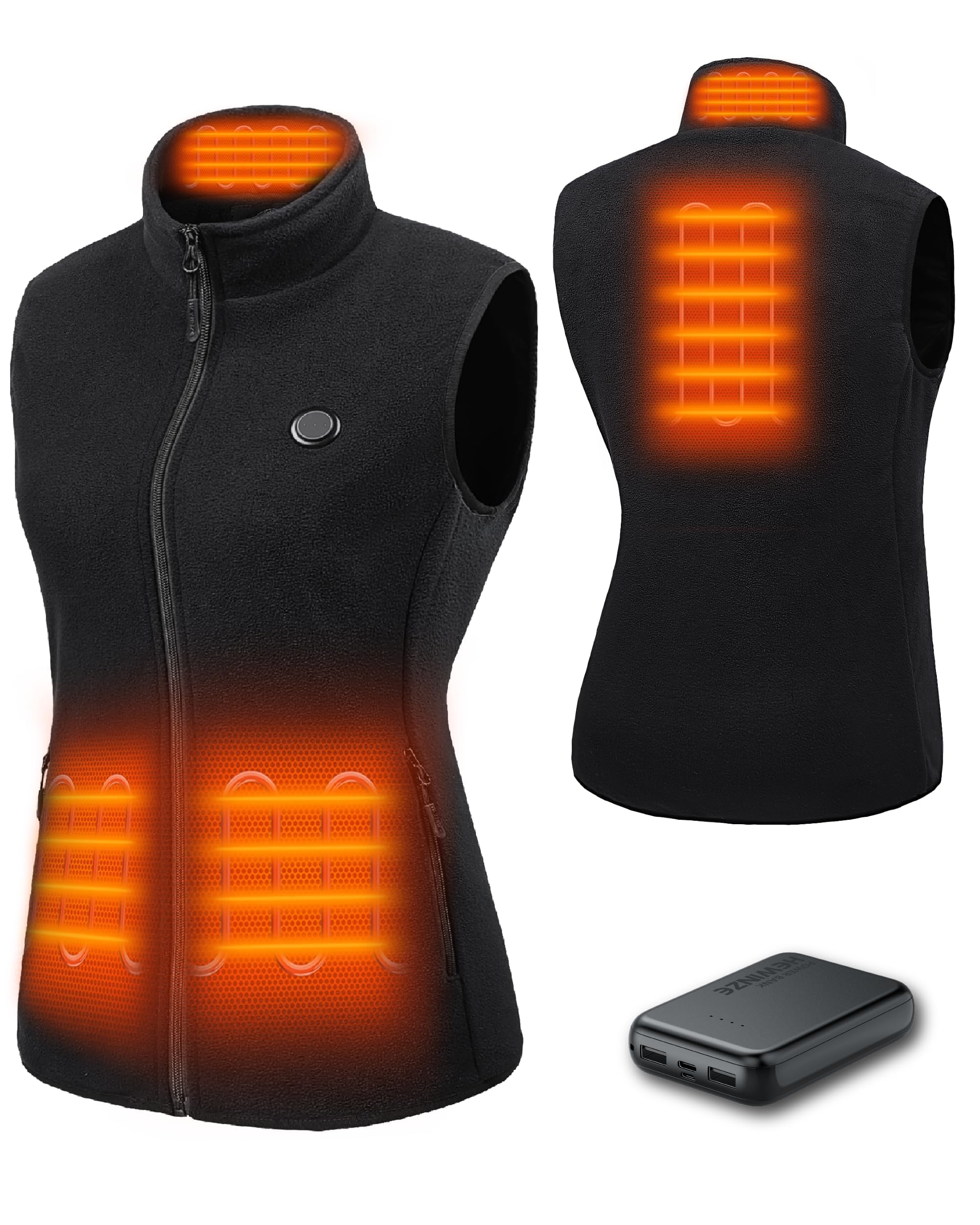 HEWINZE Polaire Gilet chauffant Femmes avec batterie incluse, veste chauffage usb, utilisée pour le ski, le camping, la pêche sur glace et d'autres activités de plein air.