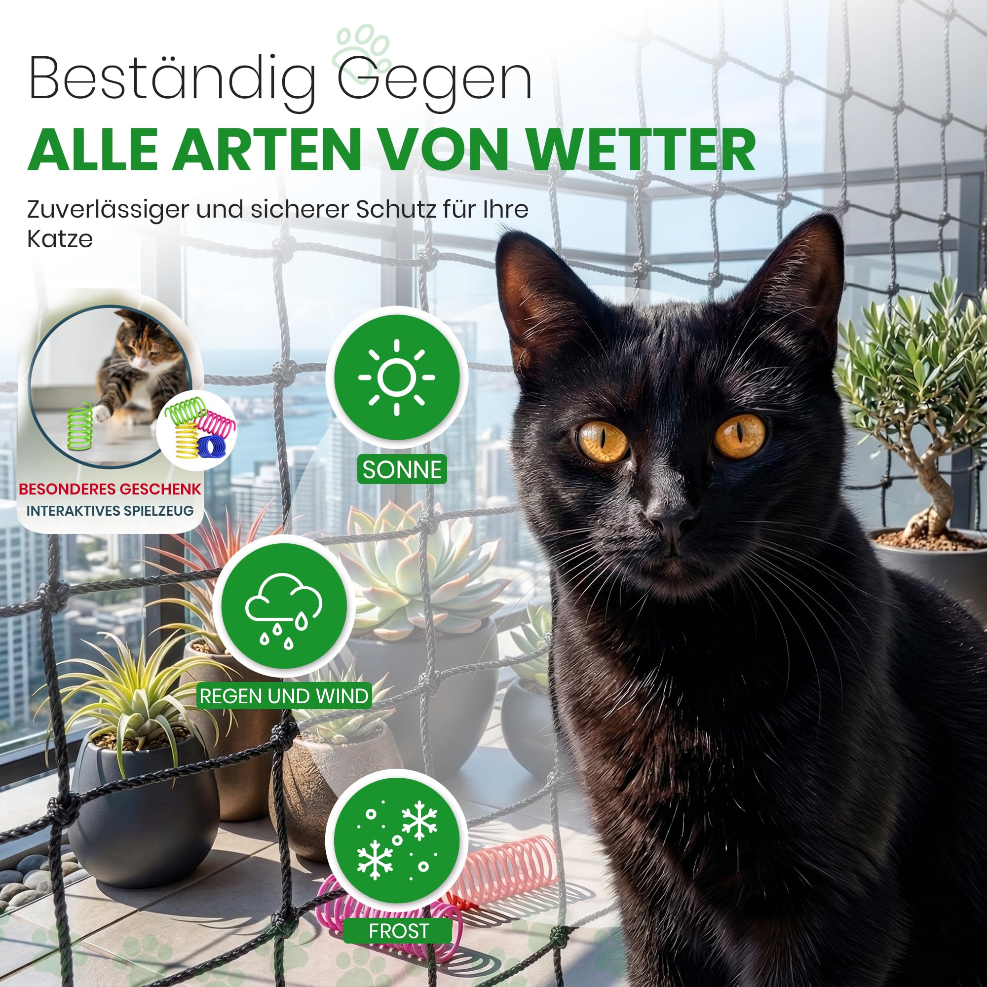 Katzennetz für Balkon Drahtverstärktes, 8x3m Katzengitter Fenster, Katzenschutznetz für Katzen zur Sicherung von Balkon, Terrassen, Fenstern, Dachluken, Türen
