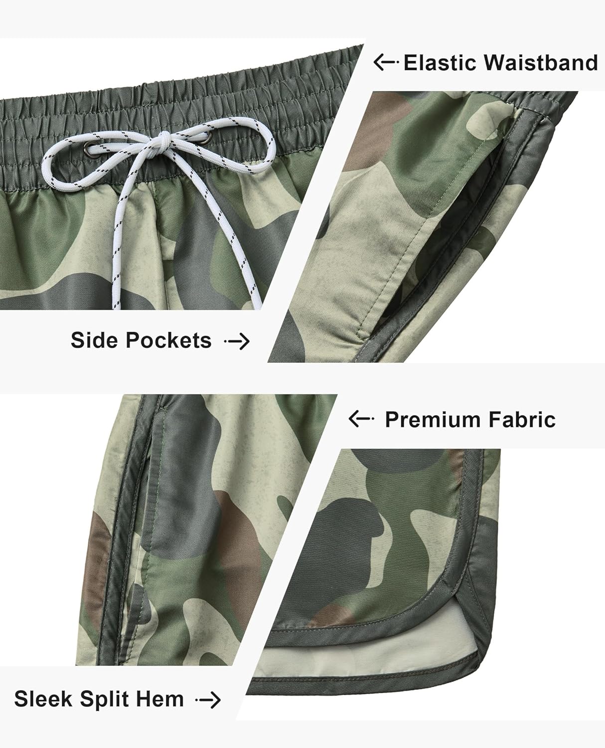 5inch Mens Swim Trunks: with Mesh Liner Pockets Drawstring Quick Dry Stretch Comfort Lined Vintage Camo Beach Pool - Image 2