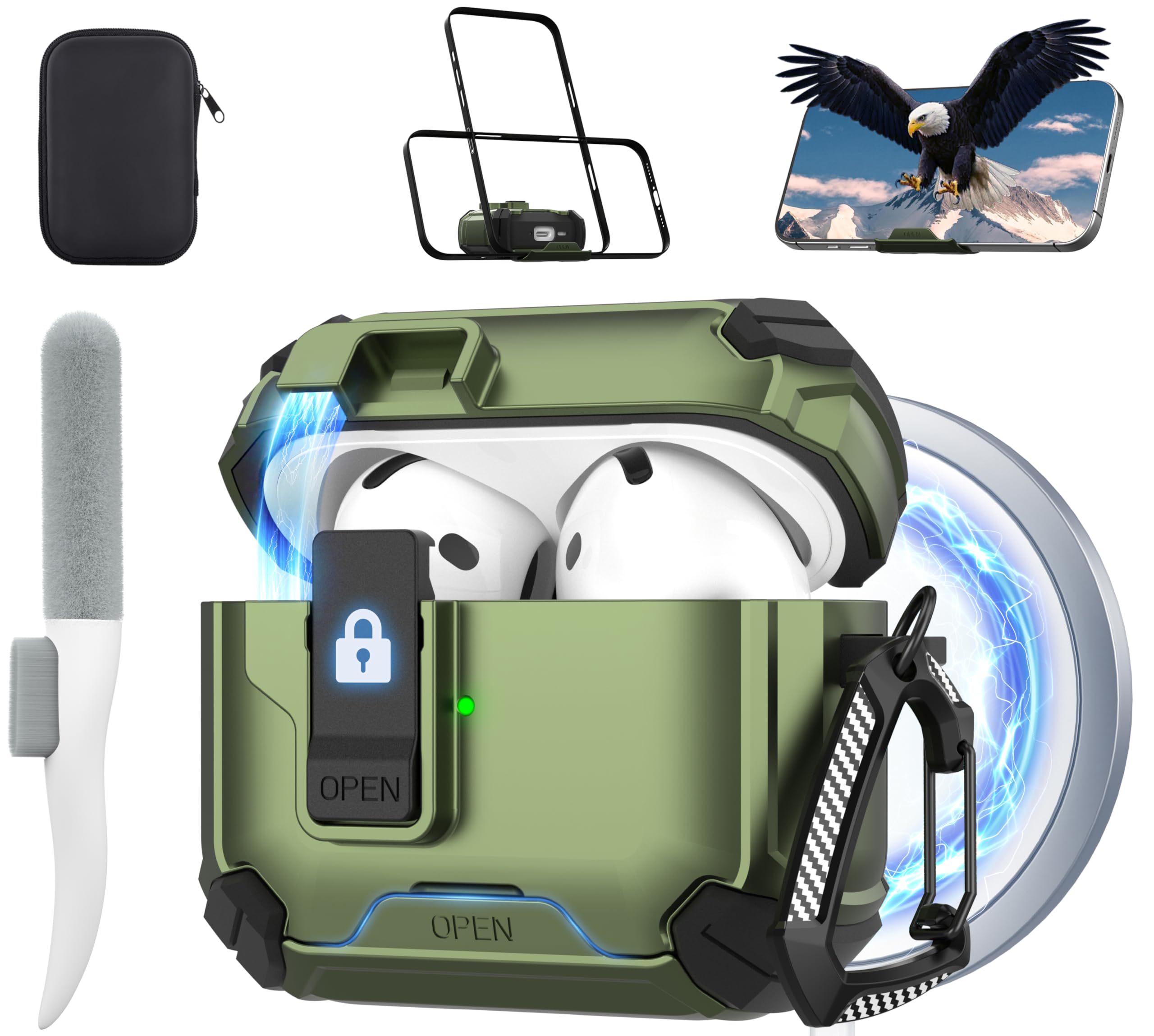 Maxjoy for AirPods 4 Protective Case 2024, AirPods 4th Generation Protective Case with Automatic Lock, Compatible with MagSafe, Compatible with Apple