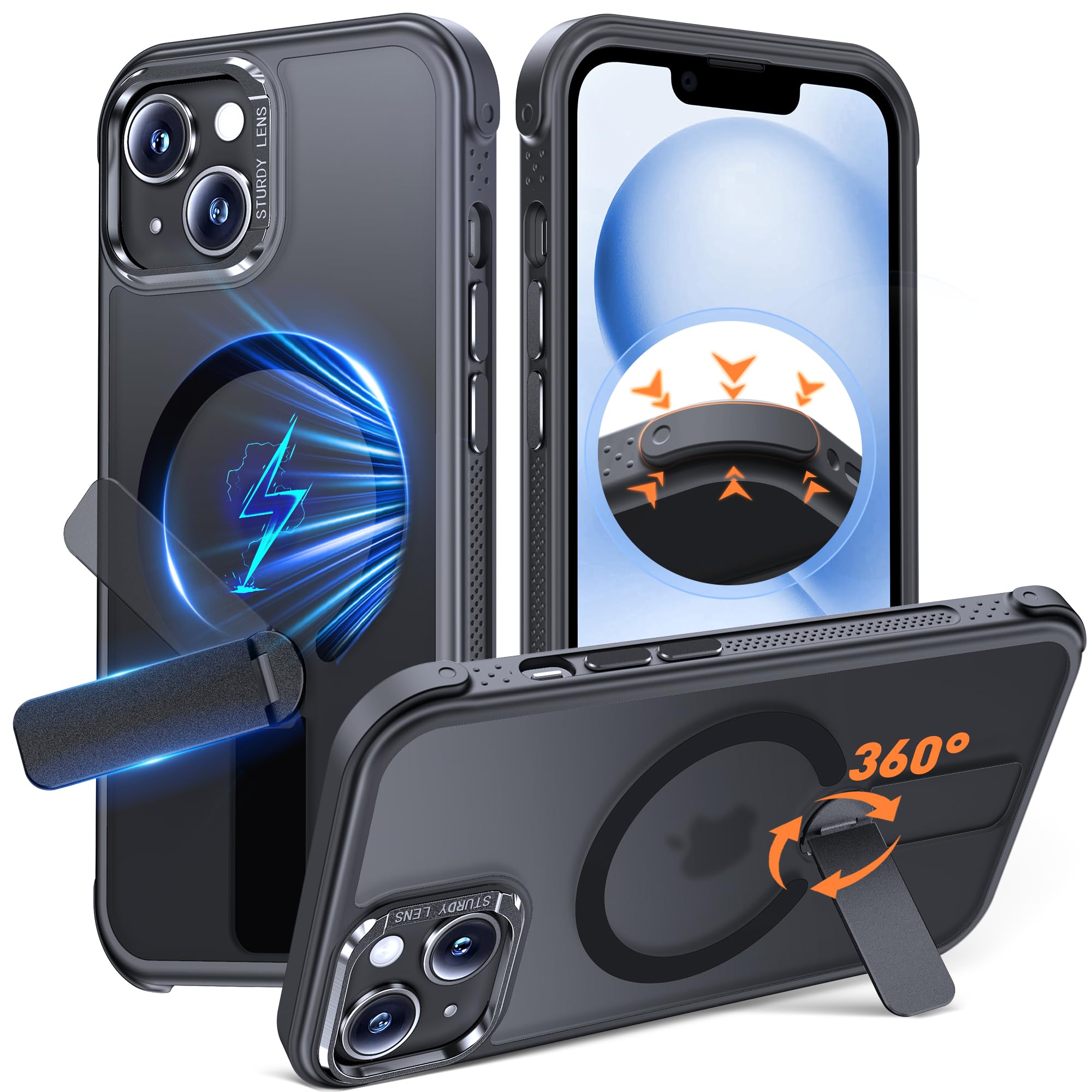 Anqrp 360 Rotatable Stand Magnetic Case for iPhone 14 13 with Adjustable Invisible Kickstand Compatible with Mag-Safe Mil-Grade