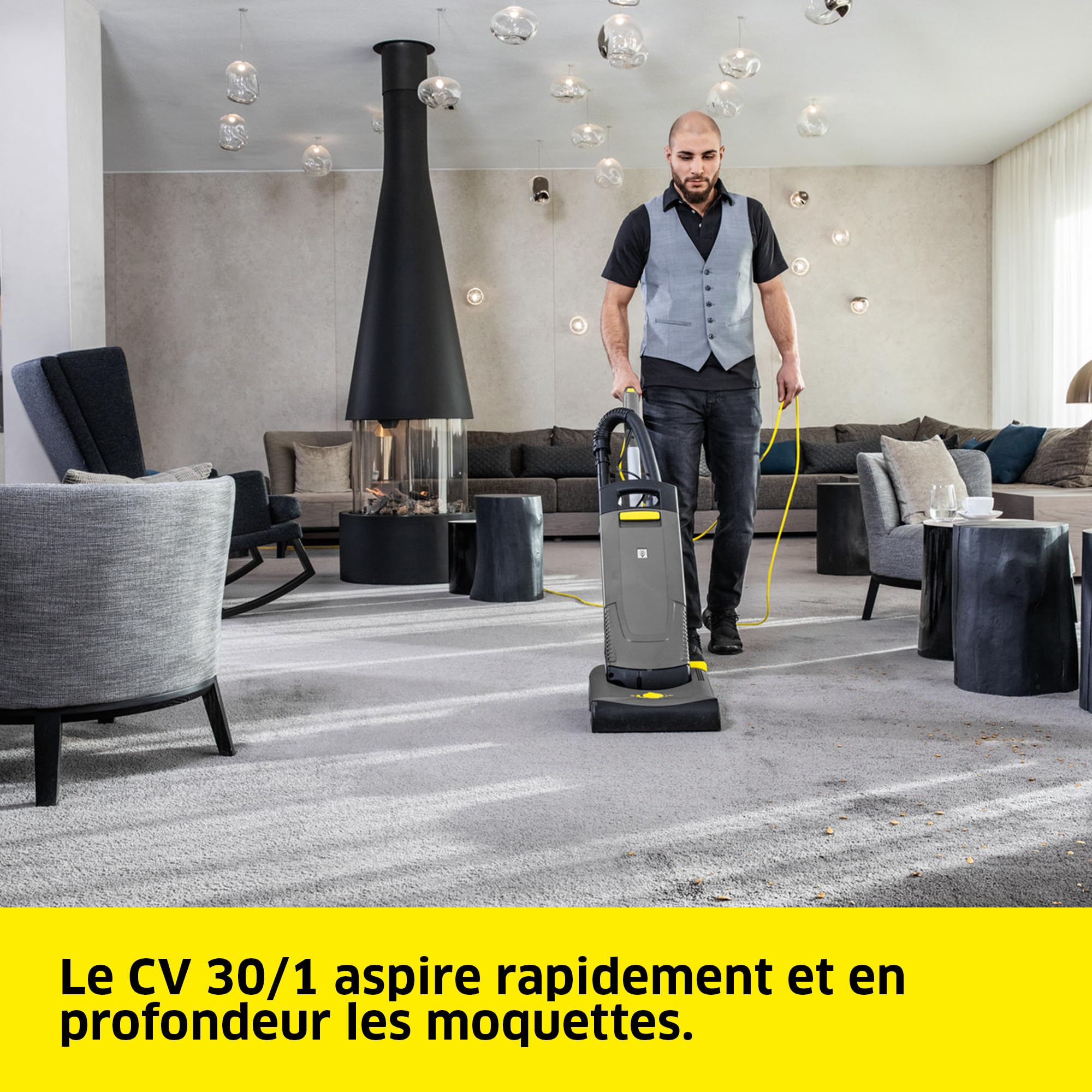 Kärcher aspiro-brosseur CV 30/1, Largeur de Travail de 300 mm, pour Les Grandes Surfaces, Embrayage centrifuge, système de Filtration Triple, câble détachable, Changement de Brosse sans Outil