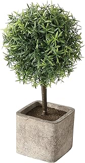 WHW Whole House Worlds Realistic Faux Potted Grassy Ball Topiary Tree, Gray Stone Finished Planter, 10.25 Inches Tall