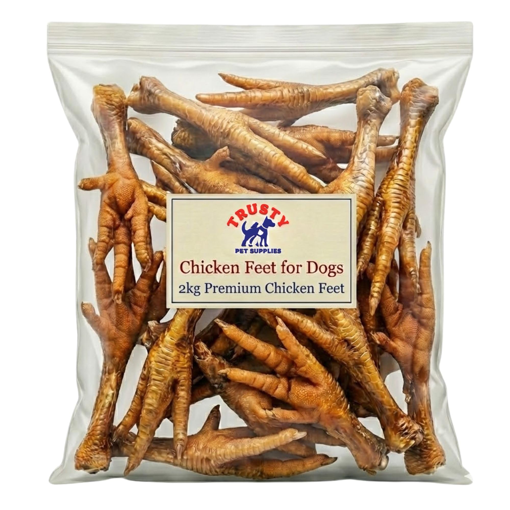 Chicken Feet for Dogs - 2kg | Natural Dog Treat | Hypoallergenic & Grain Free | High in Glucosamine & Calcium | Natural Chews | Chicken Feet Dog Treats for Large & Small Dogs | By Trusty Pet Supplies