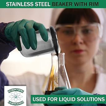 Stainless Steel Beaker with Rim - Low-Form Beakers for Science - Industrial-Grade Chemistry Lab Equipment, High Heat Tolerance - Scientific Laboratory Supplies for Liquids & Solids - 32ml