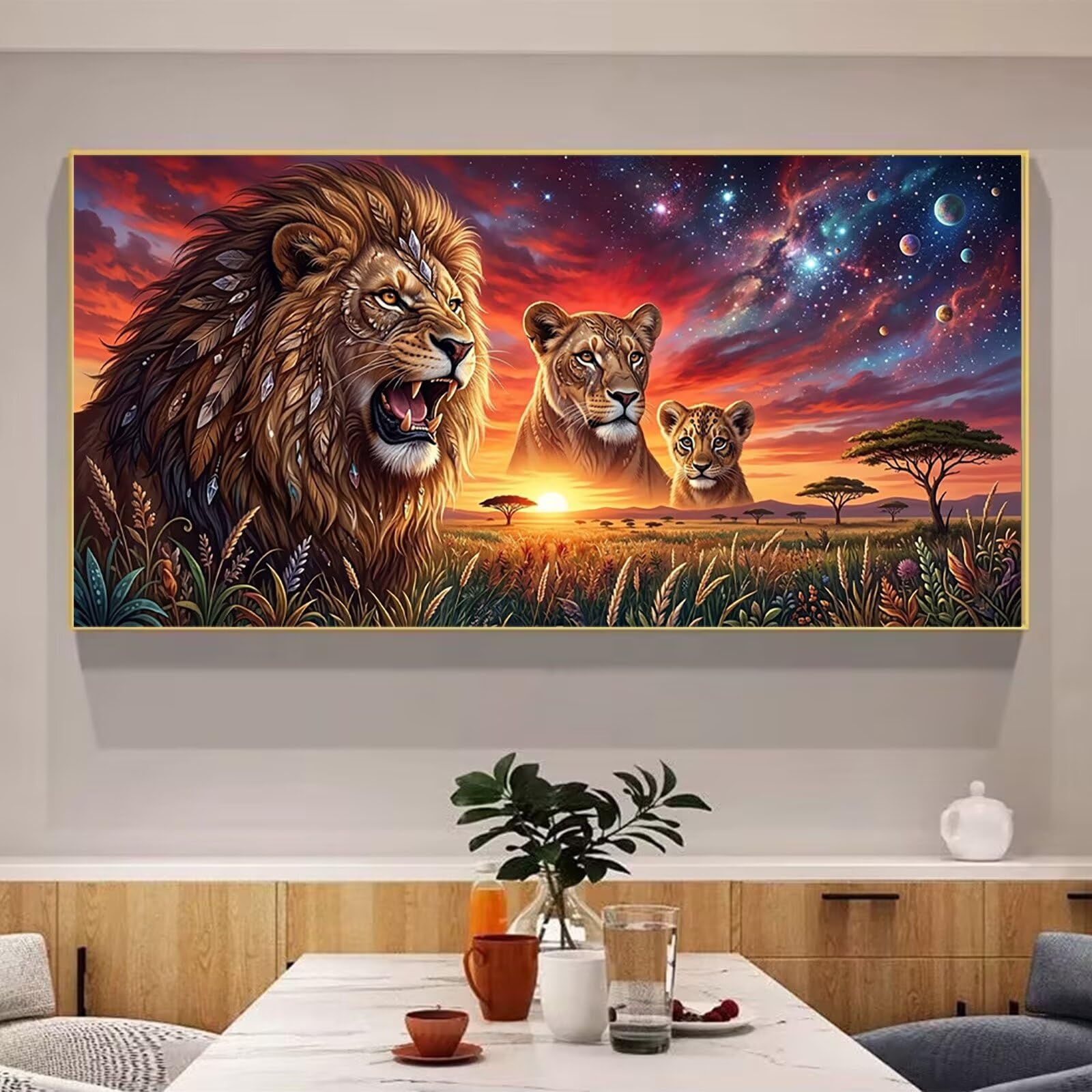Diamond Painting Löwe Diamant Painting Bilder, 5D Sternenhimmel Runder Full Drill DIY Set Erwachsene Diamanten Kinder Bastelset, Kreatives für Erwachsene für Home Decor Wand Deko, 100x200cm, Cod-867