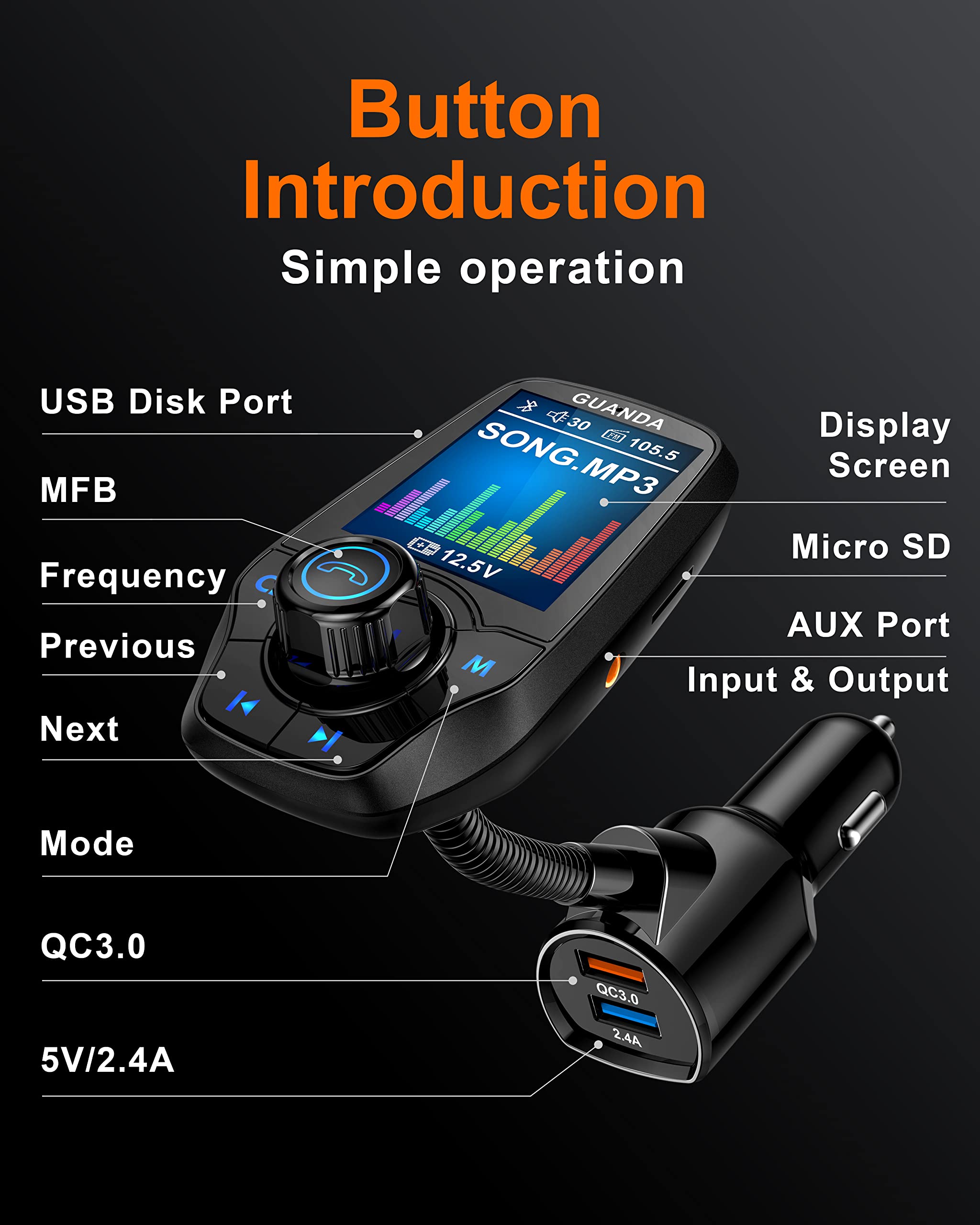 Buy Bluetooth FM Transmitter inCar Wireless Radio Adapter Kit W 1.8