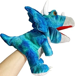 Plush Dinosaur Hand Puppets with Movable Mouth for Imaginative Role-Play Puppets for Kids Hand Puppets for Toddlers Storytelling Birthday Gift Puppet 11-Inch