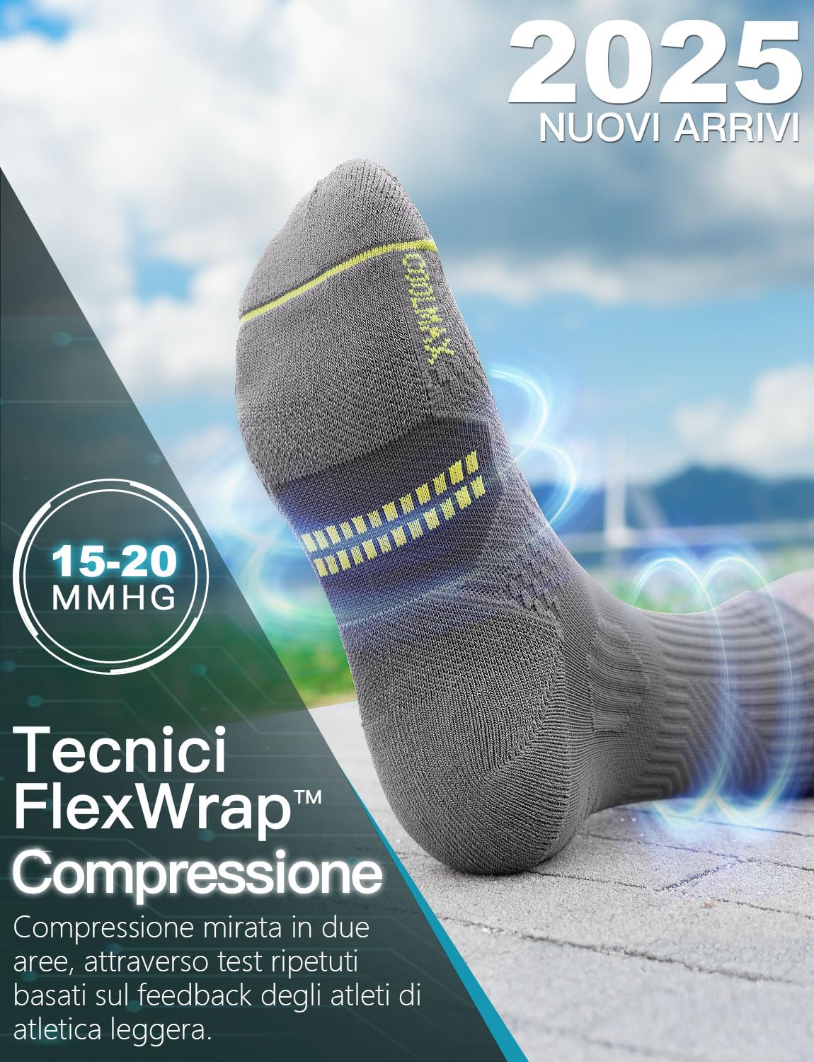 Juclise Bambù Coolmax Compressione Running Calzini Sportivi Trekking Allenamento