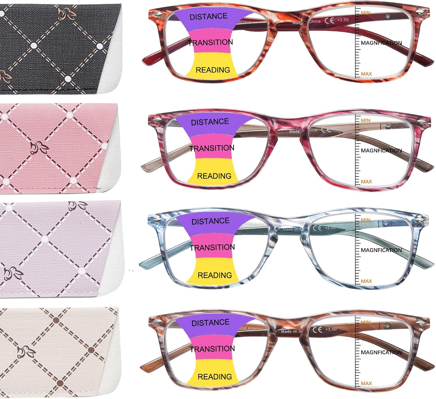 BONCAMOR 2 Pack Progressive Multifocus Reading Glasses Men and Women Computer Blue Light Blocking Anti Eyestrain Readers