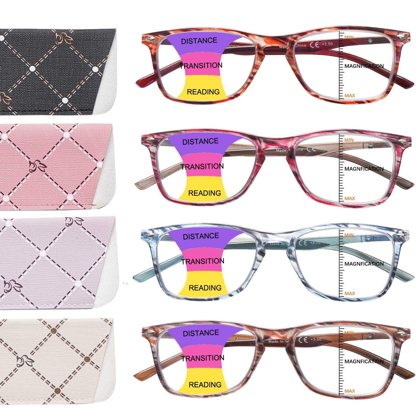 BONCAMOR 2 Pack Progressive Multifocus Reading Glasses Men and Women Computer Blue Light Blocking Anti Eyestrain Readers