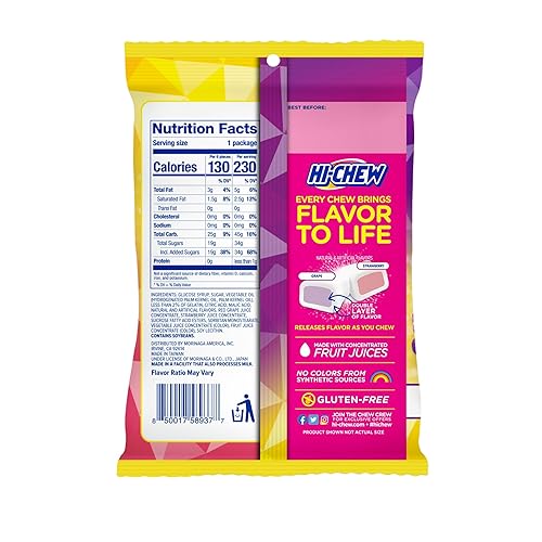 Miniatura 2 de HI-CHEW Mezcla de uva y fresa, paquete de 8 bolsas, 1.94 onzas cada una, uva y fresa, paquete variado de dulces suaves y divertidos masticables,