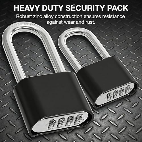 Miniatura 5 de Hiceeden Paquete de 2 cerraduras de combinación de 4 dígitos resistentes, candado largo impermeable con grillete, cerradura de aleación de zinc