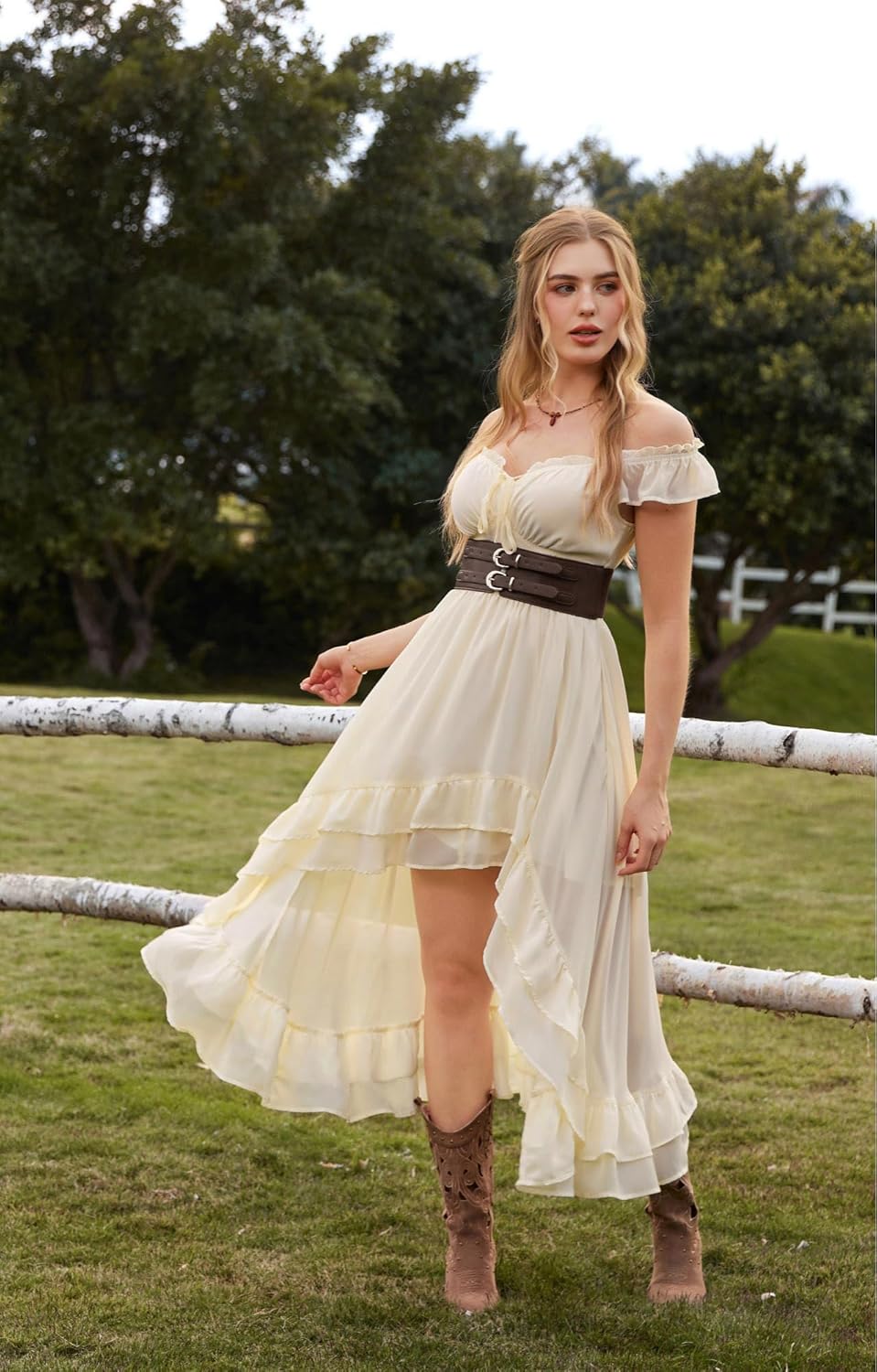 SCARLET DARKNESS Renaissance Corset Dress for Women Off Shoulder Flowy Sundress Wedding Guest Chiffon Dresses - Image 8