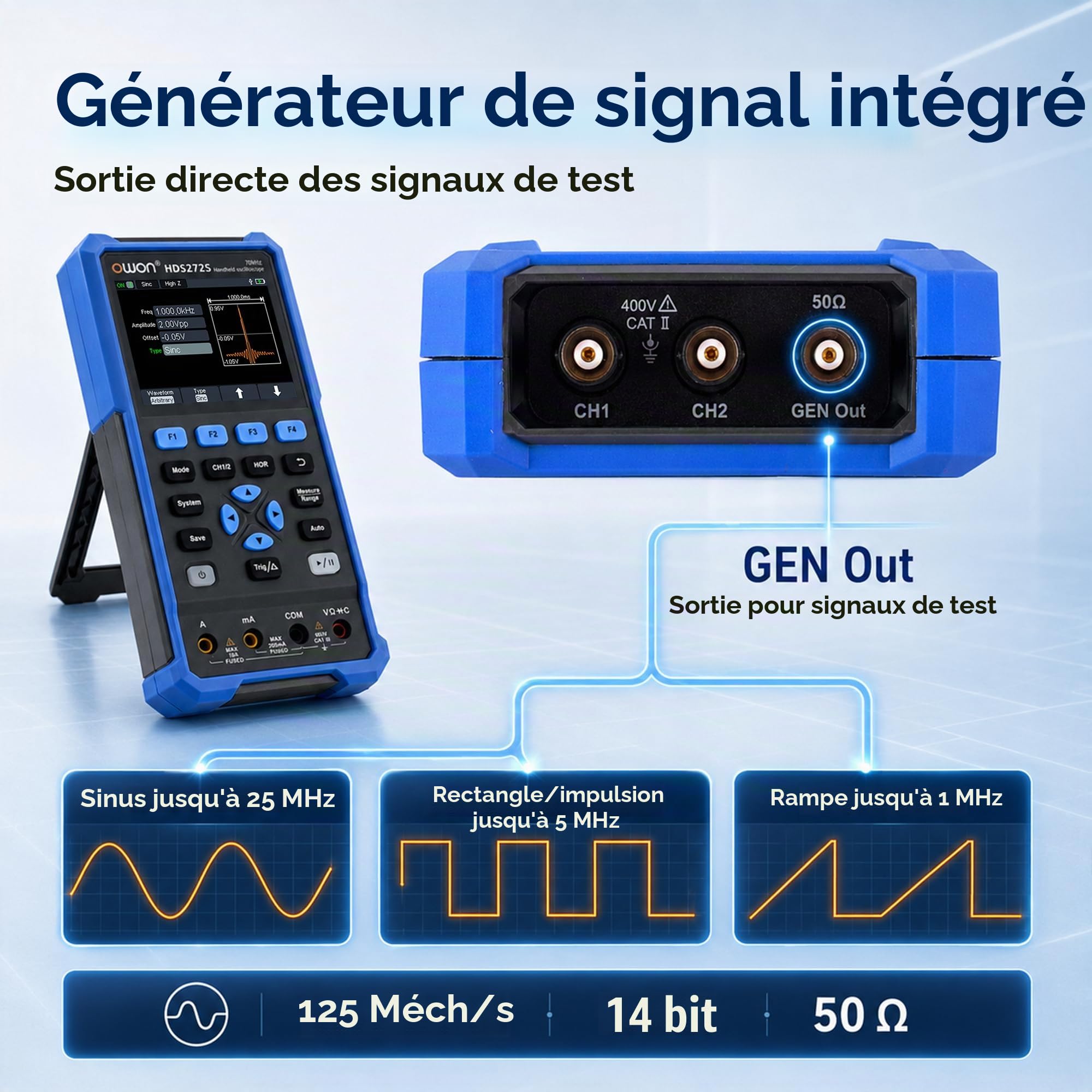 HDS272S 3 in 1 OWON Oscilloscope 70MHz with 2+1 CH with 3.5 inch Adjustable Brightness LCD (Oscilloscope + Multimeter+ Generator)