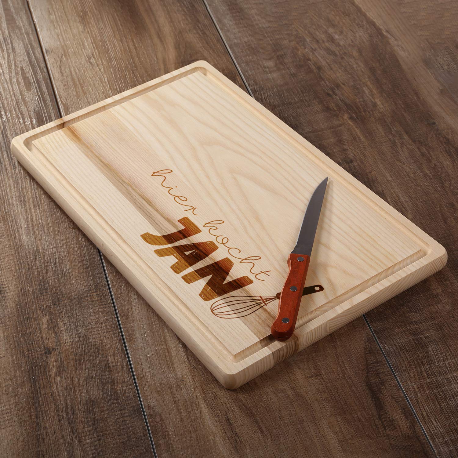 FORYOU24 Holz Schneidebrett hell mit Gravur Motiv 09 - personalisiert mit Wunsch-Name Küchenbrett Kochbrett graviert Geschenkidee