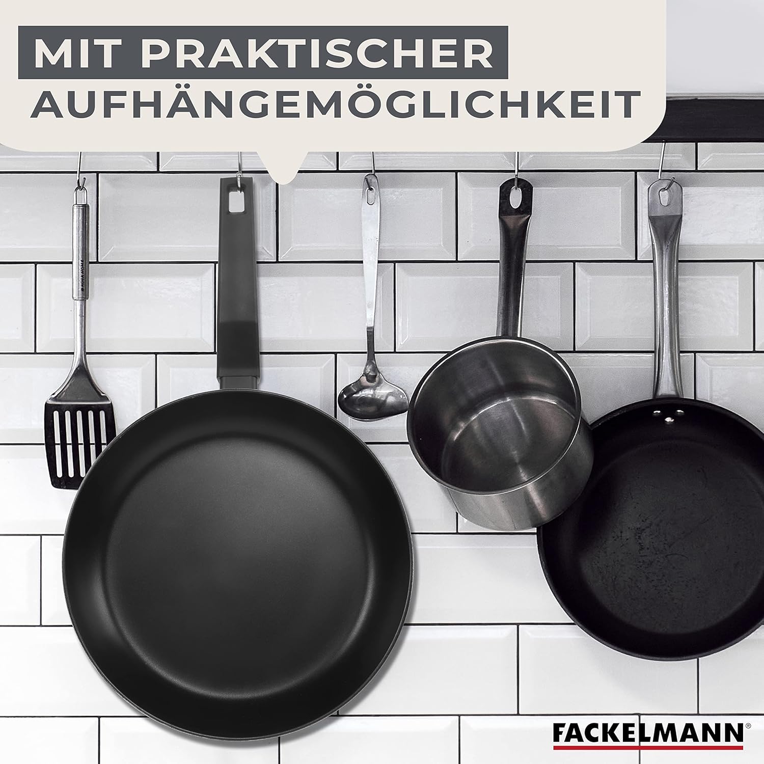 FACKELMANN Balance Frying Pan 24 cm Non-Stick Pan Made of 90% Recycled Aluminium with Ergonomic Plastic Handle, Induction Pan for Cooking & Sewing