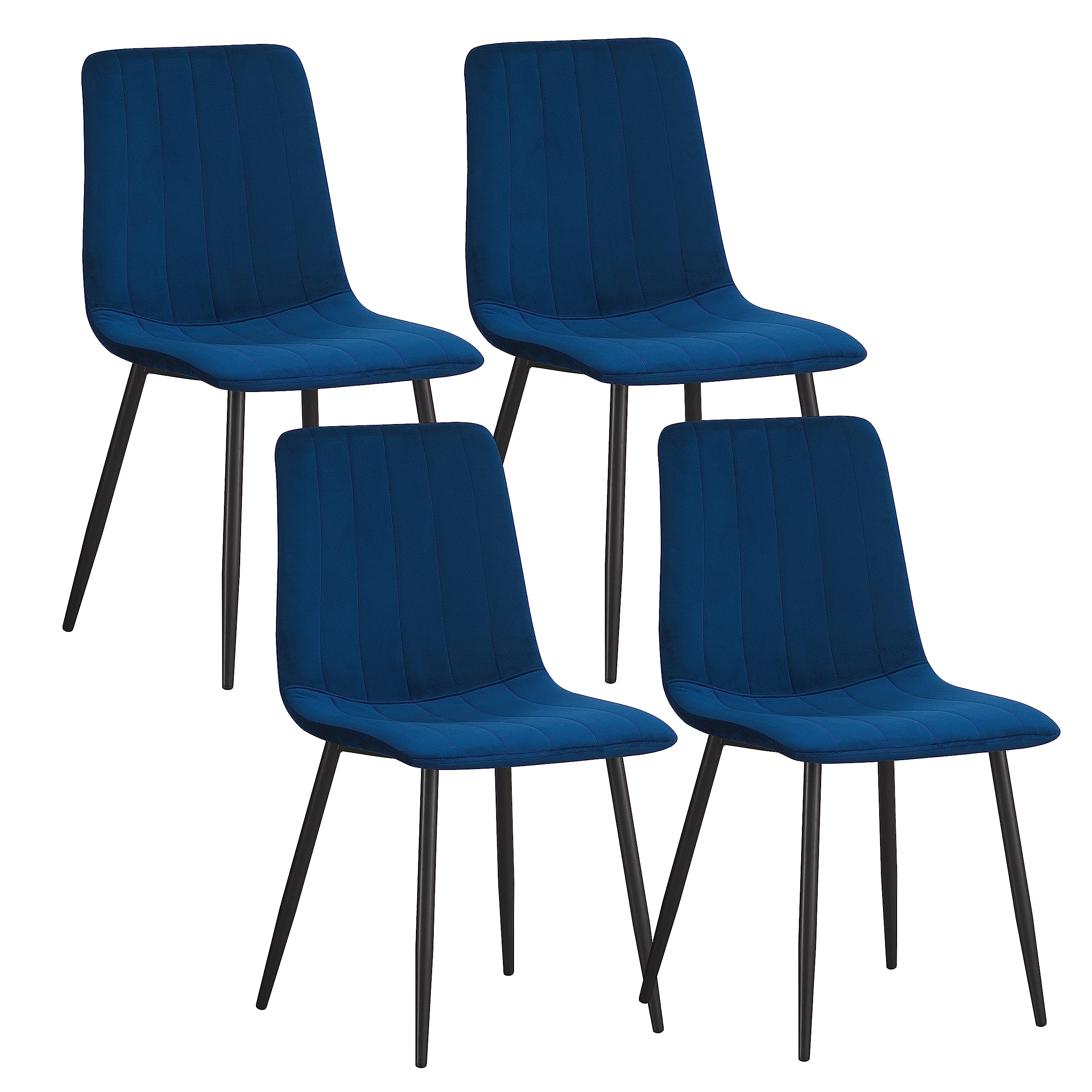 MOF Dining Chairs Set of 4, Velvet Dining Chair with Padded Seat and Backrest, Sturdy Metal Legs - Accent Chair for Kitchen, Dining Room, Lving Room or Home Office (Navy Stripe x 4 Chairs)