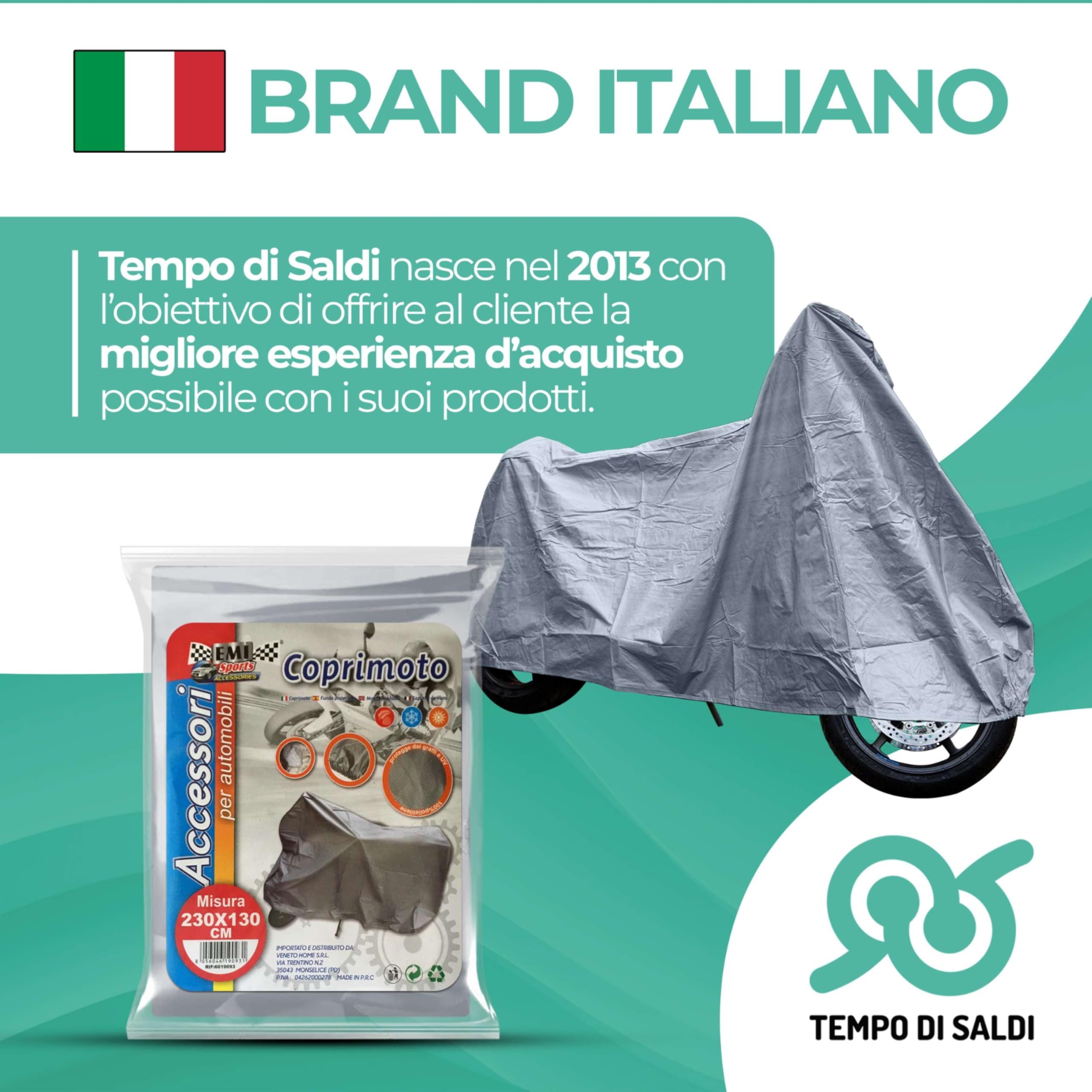 Telo Moto Impermeabile 230x130 cm 200 Grammi Antipioggia Coprimoto Scooter Grigio