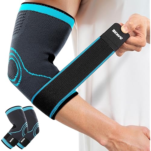 Elbow Support Brace for Men and Women, 2 Pack Elbow Compression Sleeve, Elbow Brace for Tendonitis and Tennis Elbow, Elbow Sleeve Reduce Joint Pain for Tennis, Golfer, Workouts Blue (L)