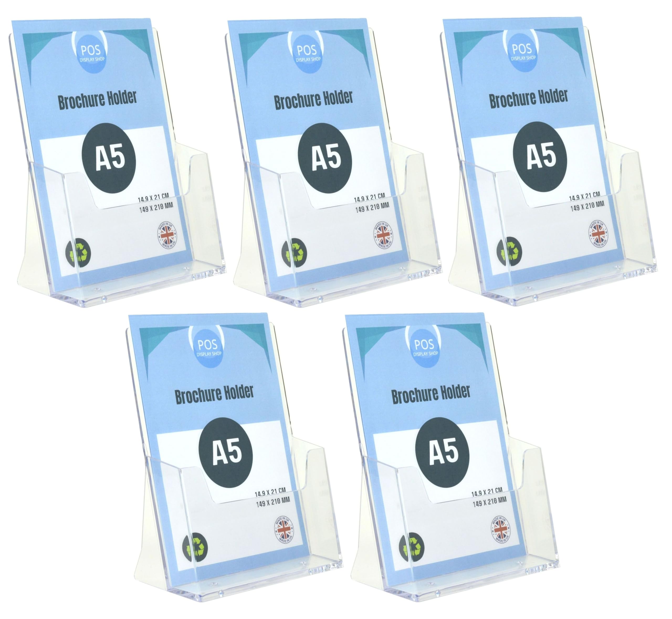 Pos Display Shop Clear 5 X A5 Free Standing Brochure Dispenser Menu Leaflet Holder - Bpsc160 - Literature Display Booklet Flyer Form Document Holder Plastic Counter Display Stand